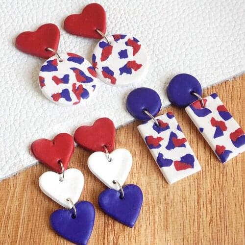 2021 New Independence Day Souvenir Earrings Polymer Clay Heart Drop Earrings for Women July 4th U.S. National Day Eardrop