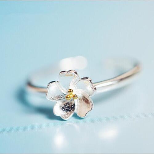 New Exquisite Fashion Popular Korean 925 Sterling Silver Jewelry Aesthetic Small Fresh Cherry Opening Anti-allergic Rings SR3