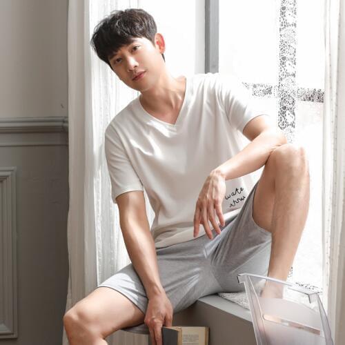 Men new short sleeve knee length pants 2019 summer XL cotton large size simple casual men pajama sets men pajamas pajama set
