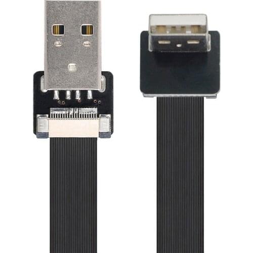 Up Angled USB 2.0 Type-A Male to Type-A Male Data Flat Slim FPC Cable 90 Degree for FPV & Disk & Scanner & Printer