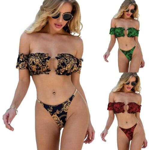 Sexy Off Shoulder Bikini 2021 Short Sleeve Swimsuit Women Bandeau Swimwear Ruffle Push UP Bikinis Bathing Suit Swim