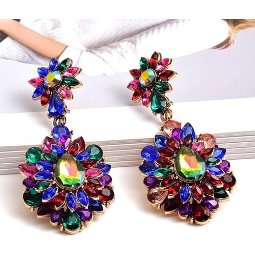Elegant Rhinestone Drop Earrings For Women Pendant Colorful Dangle Earrings Statement Vintage Party Jewelry