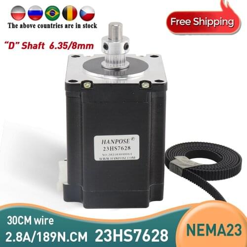 Free Shipping Nema23 Stepper Motor 23HS7628 4-Lead 270oz-in 2.8A 189N.CM 2GT Synchronous wheel CNC Router Engraving Machine