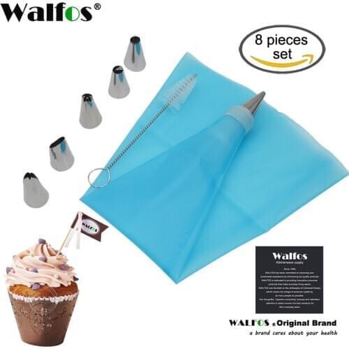 Walfos 8 PCS/Set Silicone Kitchen Accessories Icing Piping Cream Pastry Bag Stainless Steel Nozzle Cake Decoration Baking Tools