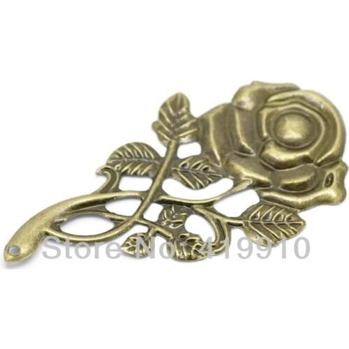 Free shipping-20Pcs Antique Bronze Filigree Rose Flower Connectors Embellishment Gift Decoration DIY Findings 7.7x4.2cm J0620