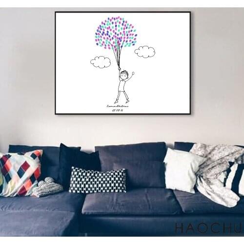 Modern comic cartoon child boy balloon nature cloud dream oil canvas printing best home decor modern creative art single poster