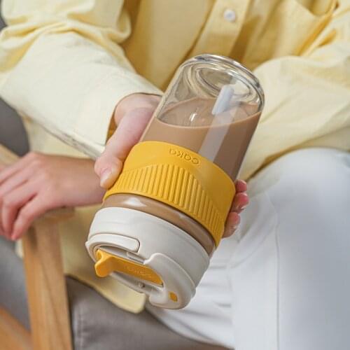 Single Wall Glass Cup Coffee Mug Handmade portable with straw and can drink straight high borosilicate glass