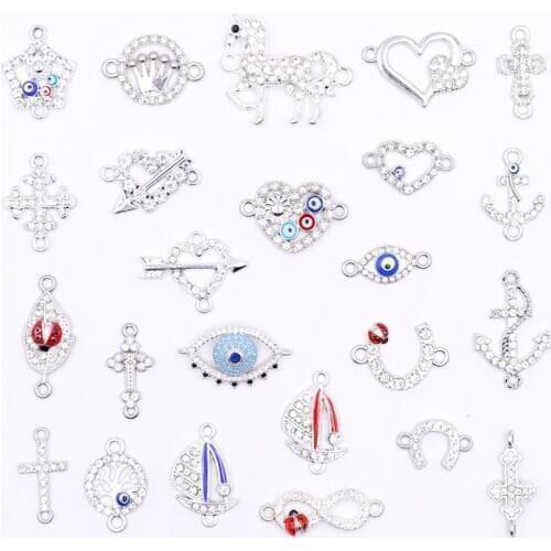 All Multiple Silver Color Cross Rhinestone Connectors Charms for Jewelry Making DIY Bracelets Charms Jewelry Accessories
