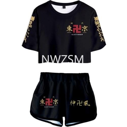 Tokyo Revengers short sleeves Anime Top for Summer Hanagaki Takemichi Ken Ryuguji Printed crop short sleeves and shorts