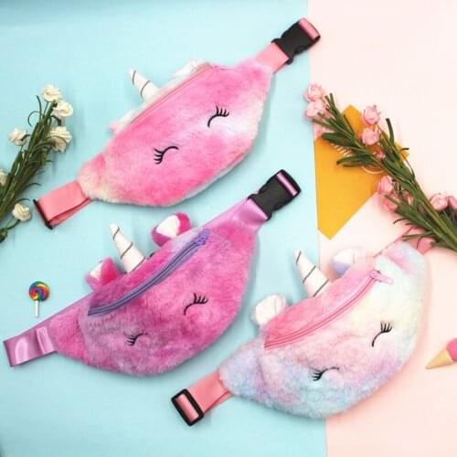 Cute Unicorn Fanny Pack Girls Waist Bag Plush Toys Belt Gradient Color Chest Bag Cartoon Coin Purse Travel Chest Bag For Child