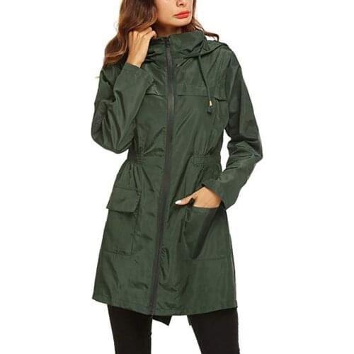 Women Wind Jacket Rain Coat Basic Style Zipper Pockets Long Sleeve Hooded Windbreaker Waterproof Hiking Outdoor Coat Plus Size