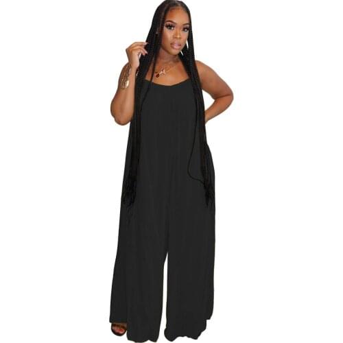 Women Jumpsuits Straight Loose Spaghetti Strap Overalls Solid Fitness Rompers Night Club Party One Piece Outfits