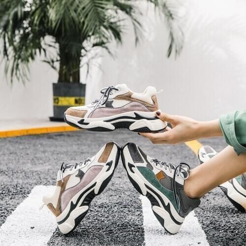 Sneakers Women Tenis Feminino Genuine Leather Lace-Up Mixed Colors Med Ladies Platform Running Sport Shoes Round Toe