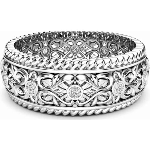 Ofertas Milangirl Trendy Double Row Micro Hollow Engraved Ladies Creative Party Ring Jewelry European and American Style