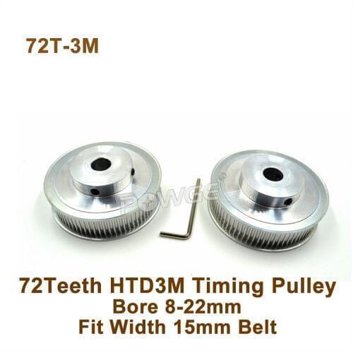 P0WGE 72 Teeth 3M Timing Pulley Bore 8/10/12/14/15/19/10/22mm Fit W=15mm 3M Synchronous Belt 72T 72Teeth 3M Pulley 72-3M