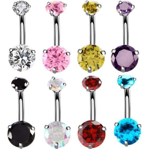 1PC Fashion Double Heart Zircon Belly Rings Titanium Earrings Ear Nail Belly Button Rings Navel Piercing Body Piercing Jewelry