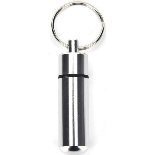 1PCS Silver Waterproof Aluminum Pill Box Case Bottle Cache Drug Holder Container Keychain Medicine Pill Box Keyring