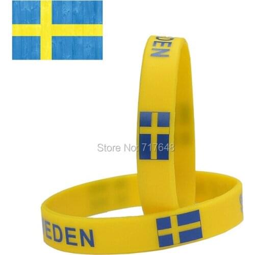 100pcs flag Sweden Yellow wristband silicone bracelets free shipping by FEDEX