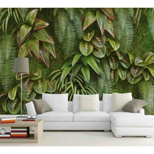 Beibehang Customized Wallpaper 3D Stereo Flower and Grass Background Wall Fashion Green Mural Living Room Decoration Painting
