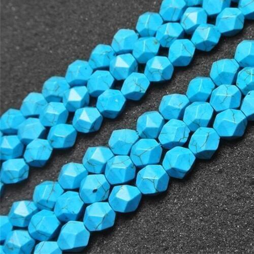 5-10mm Dyed Color Faceted Blue Turquoises Beads Natural Stone Beads For Jewelry Making Beads 15'' Needlework DIY Beads Trinket