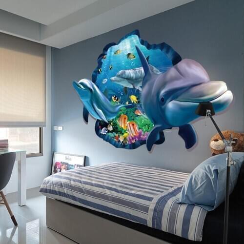 60 x 90cm Dolphin Fish Wall Sticker Kids Bedroom Home Decor for Washing Machine Decoration for Bathroom Decal Pvc Mural Art
