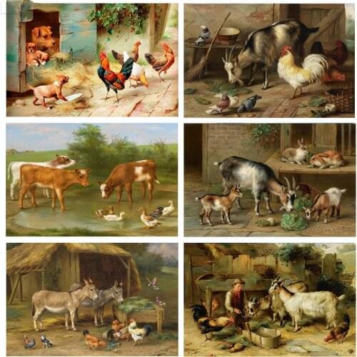 Diamond Painting Art Country Farm Barn Goat Chicken Donkey Cross Stitch Animal Diamond Embroidery Cross Stitch Mosaic Home Decor