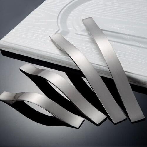 Aluminum Furniture Cabinet Drawer Handle Silver Chrome Long 96/128/160/192/224Solid Wardrobe Cupboard Kitchen Dresser Door Pull