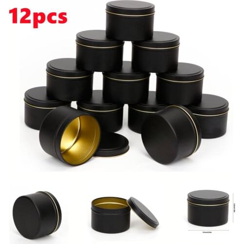 12Pcs 4oz Cream Jar Round Empty Black Aluminum Tin Cosmetic Container Pot Refillable Bottle Candle Spice Cans with Lid