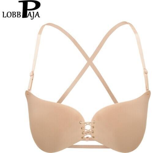 LOBBPAJA Women Invisible Bras One-Piece Hand Shape Cup Seamless X-Line Straps Push Up Sexy Brassiere Underwear