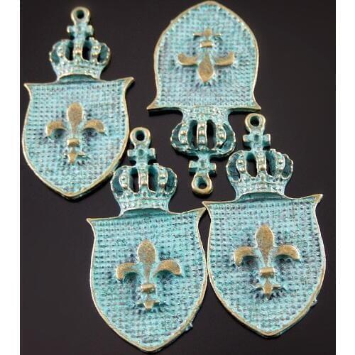 Julie Wang 10pcs Antique Bronze Charms Simulated Retro Green Token Pendants Suspension Jewelry Crafts Necklace Accessory