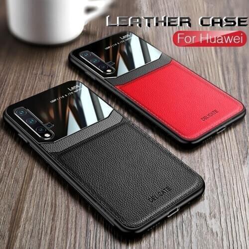 Leather plexiglass case for huawei nova 5t p20 p30 p40 lit pro y9 prime p smart z 2019 honor 20s 10i 10 20 lite light 9x 8x case