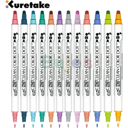 Kuretake Zig Clean Color DOT 4/612 Colors Set,Dual Tip,illustlation,Lettering 0.5mm Fine Tip on One End and A Flexible Dot Tip