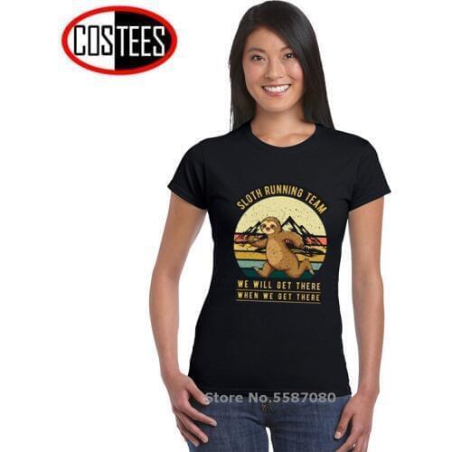 Sloth Running Team Vintage T-Shirt Climber Mountain Hiking Tees Outdoor Women Short Sleeve Camping Tshirt Hipster Cotton T Shirt