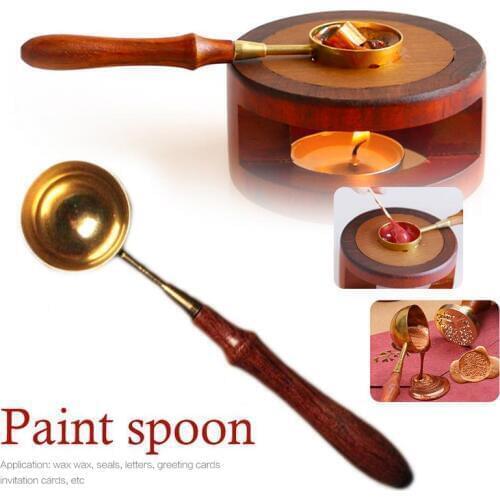 High-grade Gold-plated Stainless Steel Spoon Paint Spoon Sealing Wax Spoon Special For Seal With A Rosewood Handle