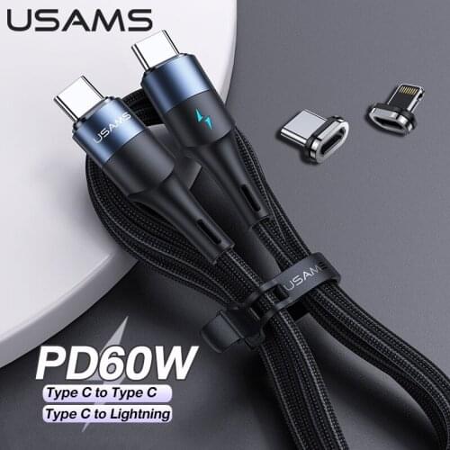 USAMS Type C To Lightning 20W/60W Type C Magnetic PD Fast Charging Cable USB Type C Cable For iPhone Huawei Suamsung Xiaomi