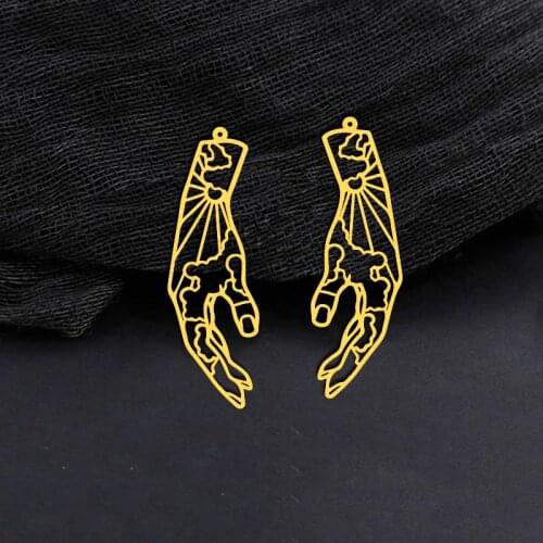 Handmade Jewelry Making Supplies Pendant Laser Cut Hand Hollow Metal Raw Brass Charms For DIY Necklace Earrings