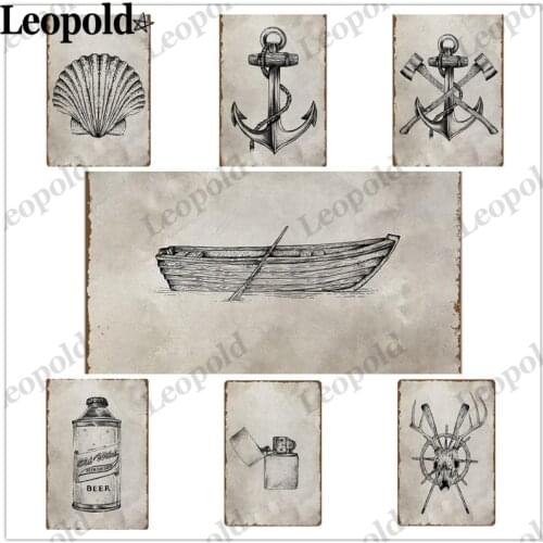 Metal Tin Plate Ship Rudder Poster Abstract Sailor Shell Card Board Letter Wall Sticker Bar Beach Home Wall Decoration 20X30Cm