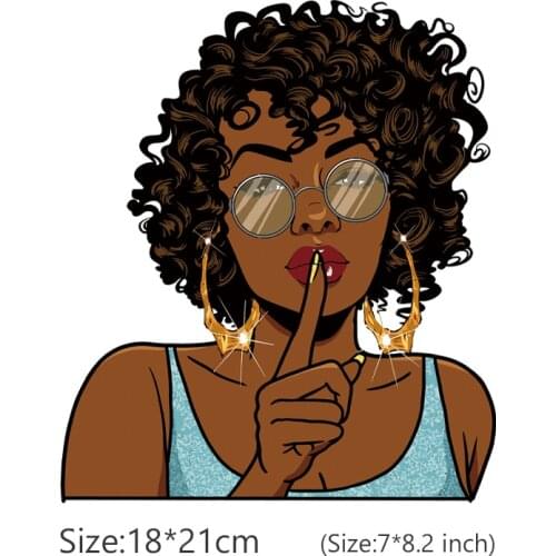 Fashion Beauty Girl Applique Iron-on Transfers For Clothing Heat Transfer Stickers Black Women Iron On Patches