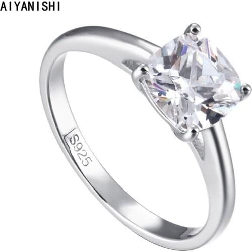 AIYANISHI Fashion Sterling 925 Silver Rings For Women Jewelry Simple Design Square Bridal Wedding Engagement Ring Bijoux
