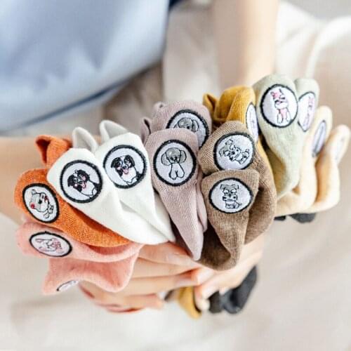 Trendy summer womens socks casual cotton cartoon dog design socks womens family socks