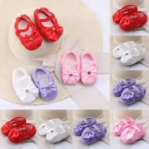 Summer Toddler Infant Baby Girl Princess Bowknot Soft Crib Shoes Moccasin Prewalker Sole Shoes 0-18M