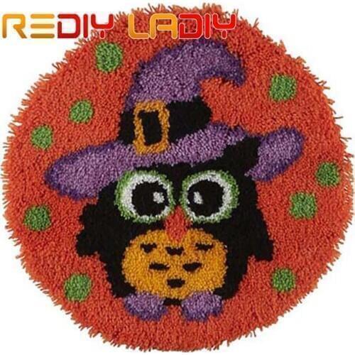 Latch Hook Rug Kits DIY Crocheting Carpet Rug Cartoon Owls Acrylic Yarn Printed Canvas Cushion Mat Crochet Wall Tapestry Crafts