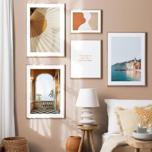 Sunny Seascape Painting Abstract Art Canvas Print Folding Fan Poster Nordic Gallery Wall Pictures Home Decor Living Bedroom Sofa