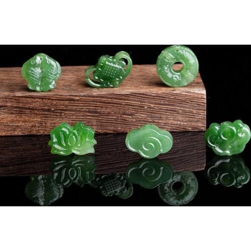 Natural Hetian Jade Nephrite Carved Lotus Ruyi Xiangyun Chinese Knot Pendant DIY Jewelry Accessories