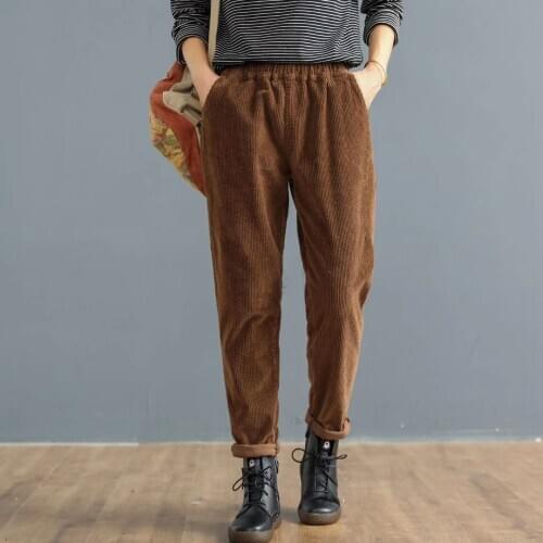 2020 New Style Korean-style WOMENS Wear Corduroy Pure Cotton Casual Pants Womens Elastic High-waisted Skinny Pants Trousers