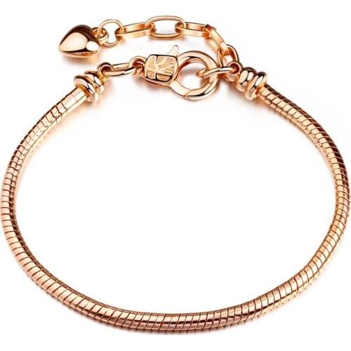 New Gold Silver Plate European Brand Original Snake Chain Charm Bracelet Lobster Clasp for Women Girls Birthday Jewelry Gift