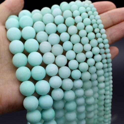 Oameusa Natural Round Frosted Sky Blue Agates Stone Beads Loose Beads Earrings Rings Charms Necklace For Women Spacer Beads