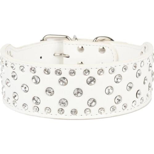 Large Breed Dog Collar PU Leather with Rhinestones Rivets Adjustable Collar for Big Dogs Pet Supplies XS-L