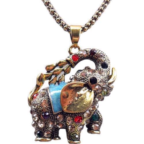 Free Shipping Vintage Cold Jewelry Rhinestone Necklace Elephants Pendant necklaces Women Fashion Sweater Chain
