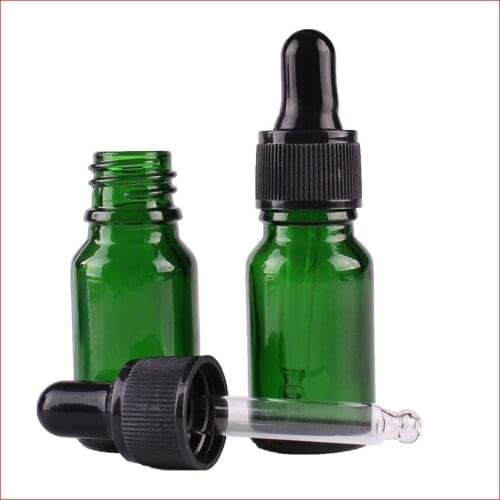 10ml Empty Green Glass Dropper Bottle with Pipptte for essential oils aromatherapy liquid 100pcs/lot